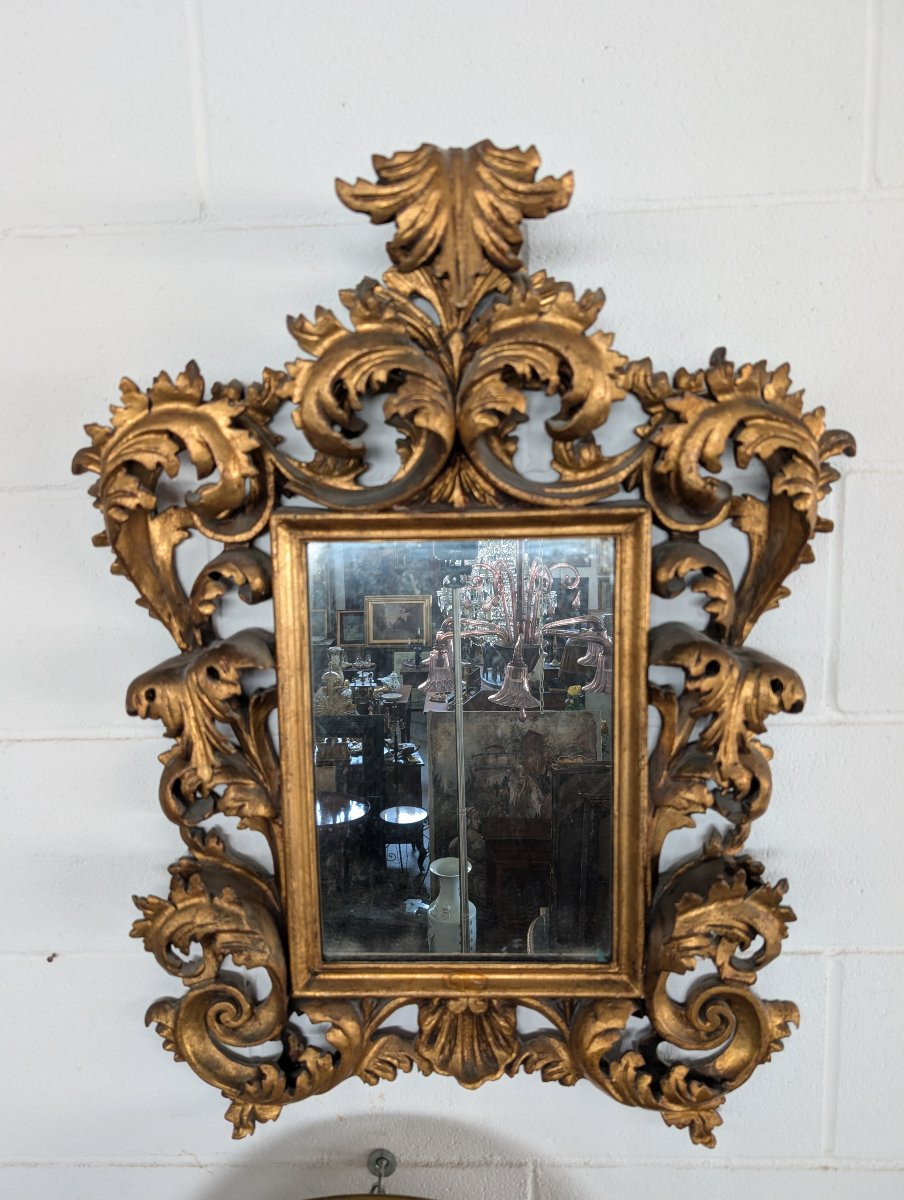 Florentine Style Mirror 1950s Carved Gilt Wood Baroque Style-photo-3