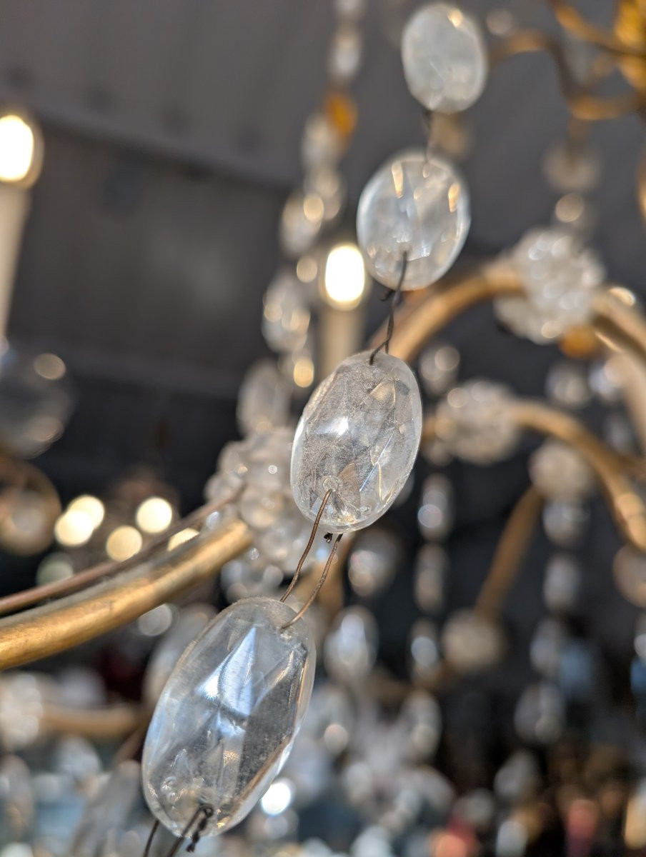 Genoese 8-light Chandelier In Carved Giltwood And Crystal, Late 19th Century-photo-4