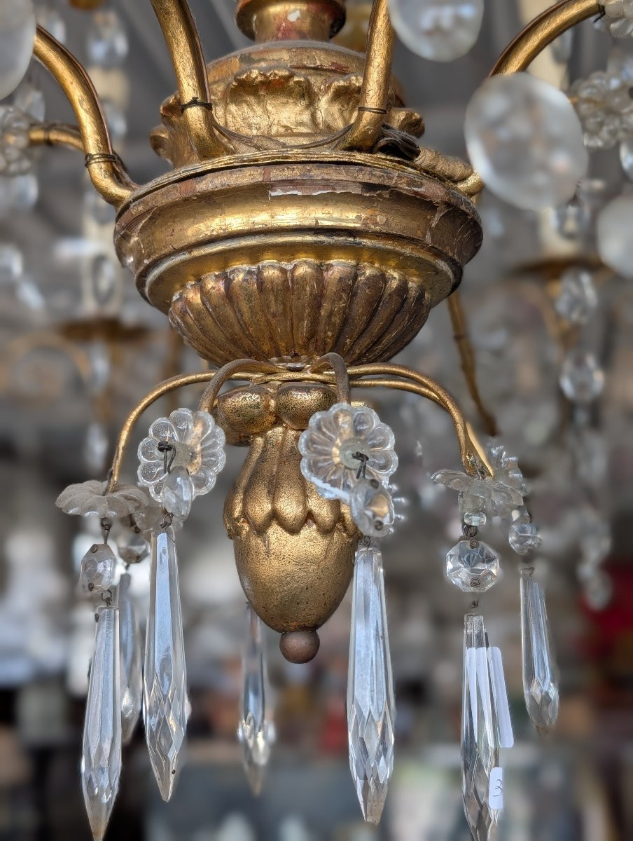 Genoese 8-light Chandelier In Carved Giltwood And Crystal, Late 19th Century-photo-4