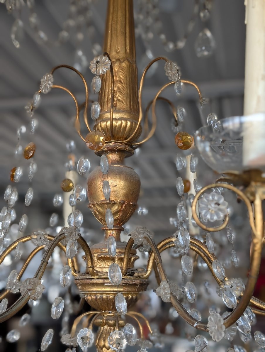 Genoese 8-light Chandelier In Carved Giltwood And Crystal, Late 19th Century-photo-5