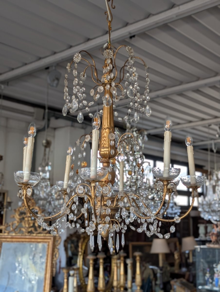 Genoese 8-light Chandelier In Carved Giltwood And Crystal, Late 19th Century-photo-7