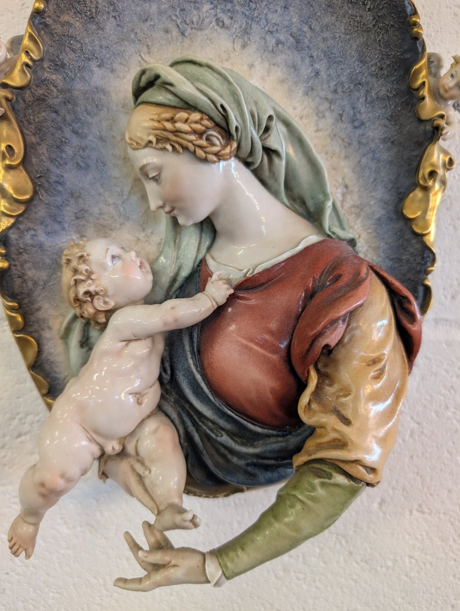 Vierge à l’Enfant avec anges – céramique de Giuseppe Cappe – années 1950-photo-3