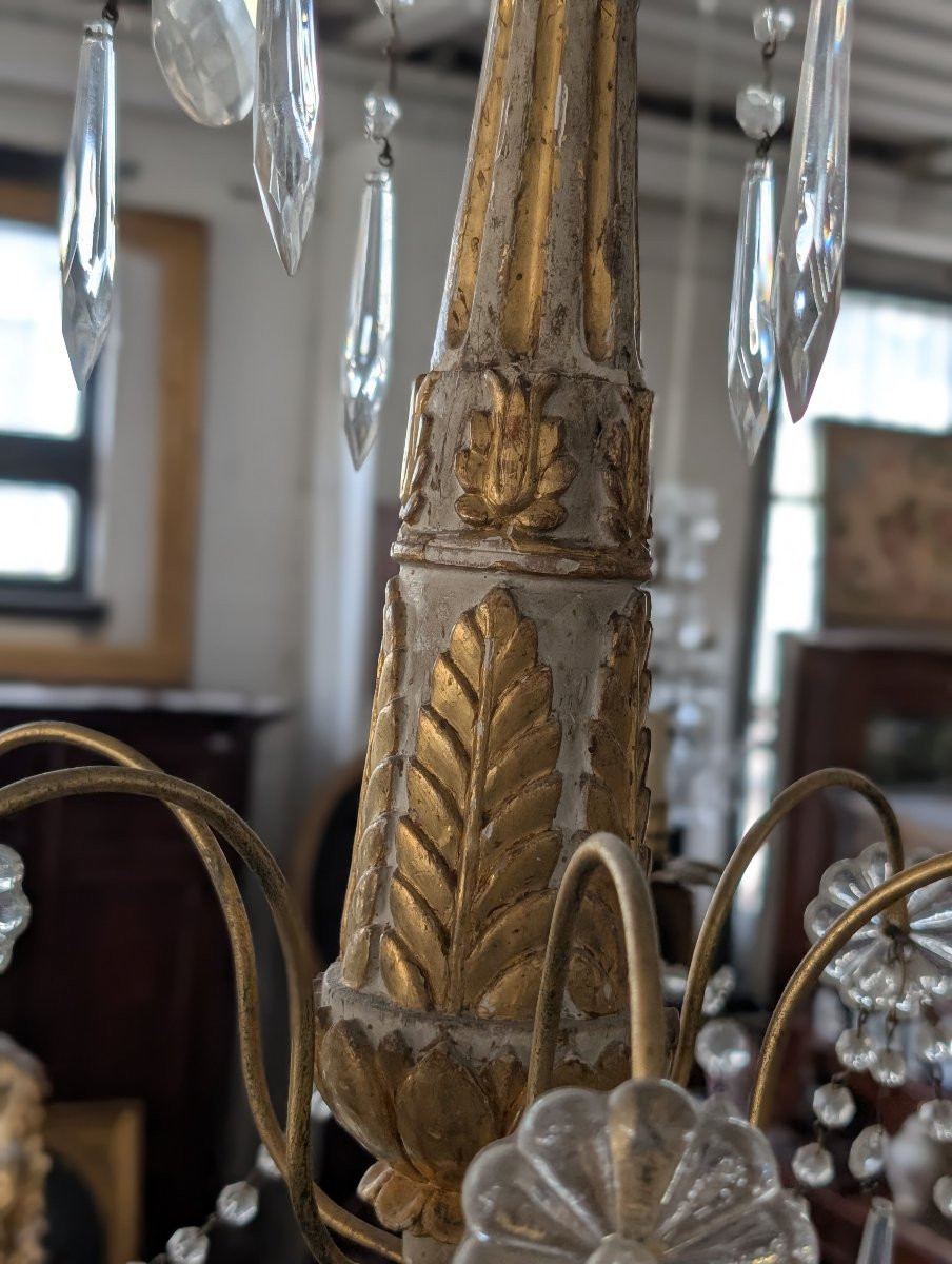 Lustre génois en bois sculpté et doré, XVIIIe siècle avec cristaux, première moitié du XXe -photo-2