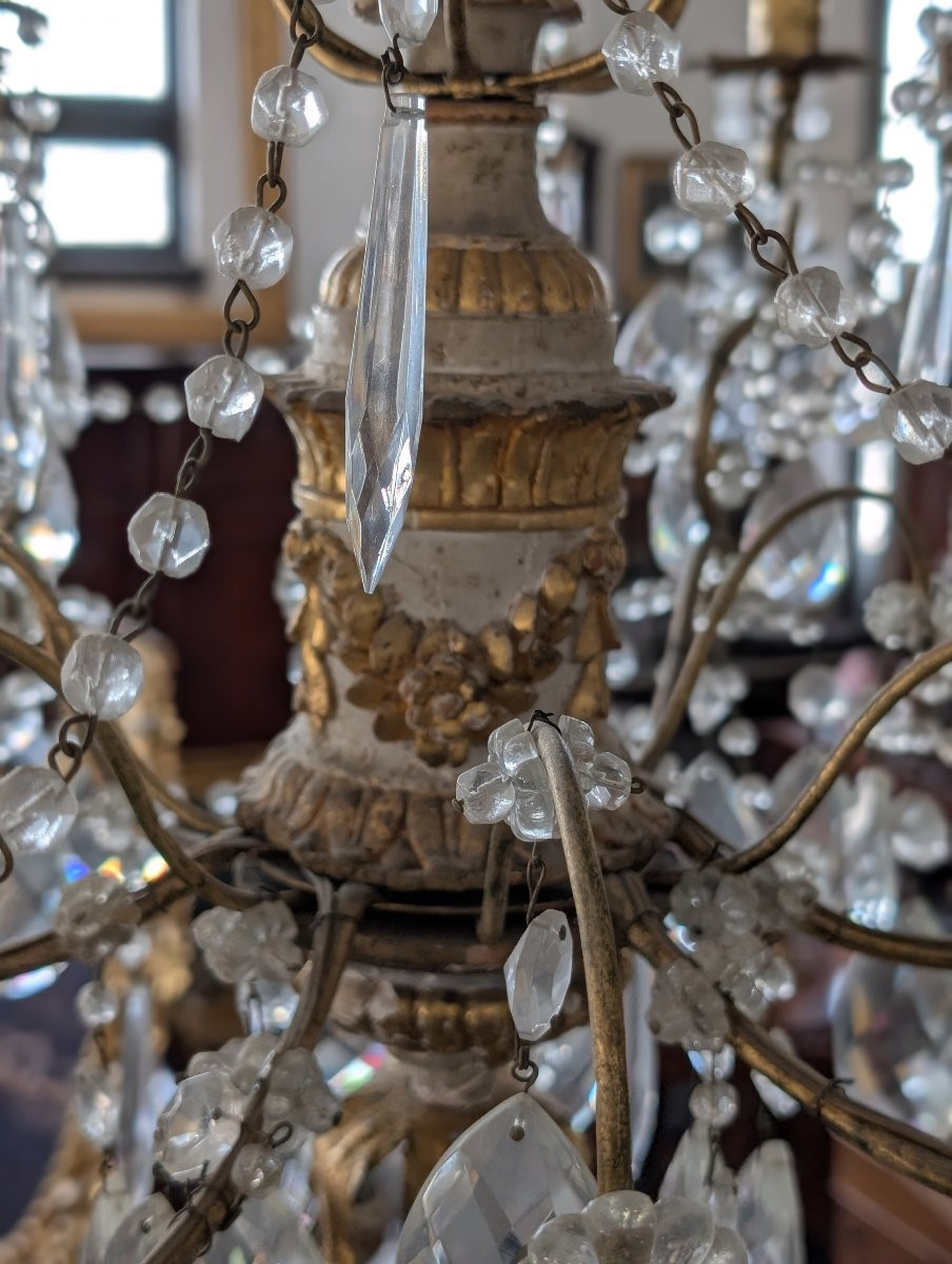 Lustre génois en bois sculpté et doré, XVIIIe siècle avec cristaux, première moitié du XXe -photo-3