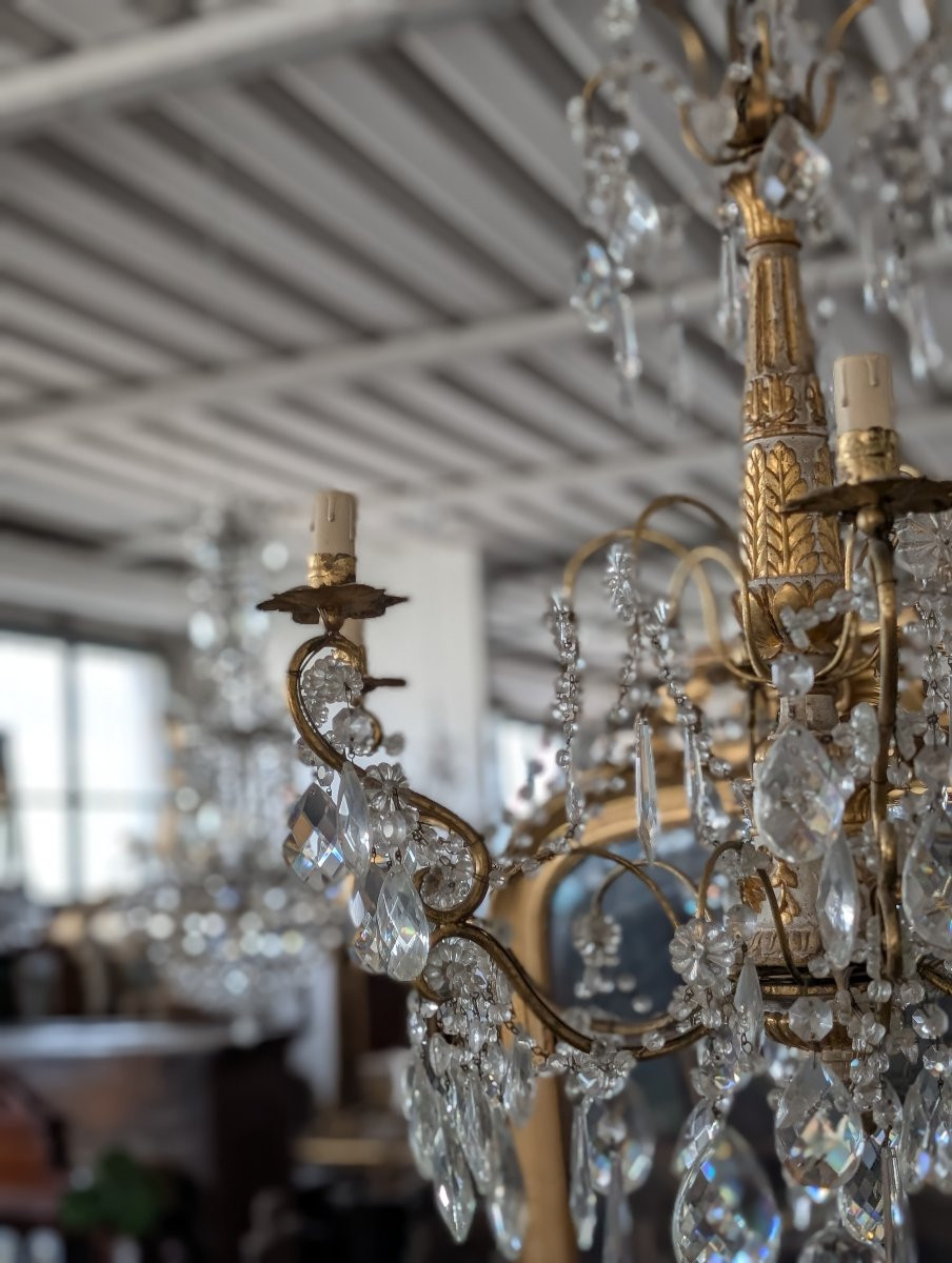 Lustre génois en bois sculpté et doré, XVIIIe siècle avec cristaux, première moitié du XXe -photo-2