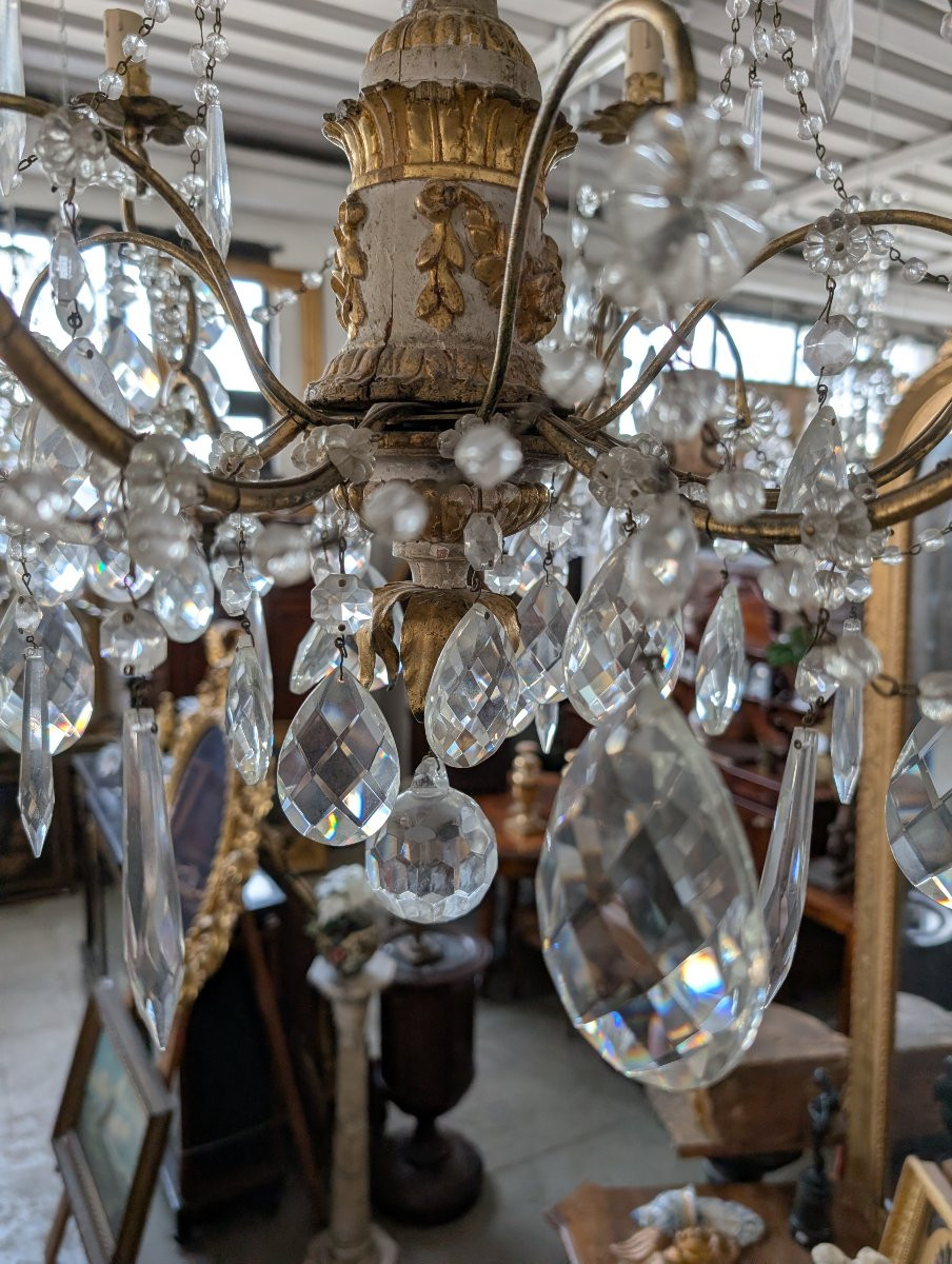 Lustre génois en bois sculpté et doré, XVIIIe siècle avec cristaux, première moitié du XXe -photo-6