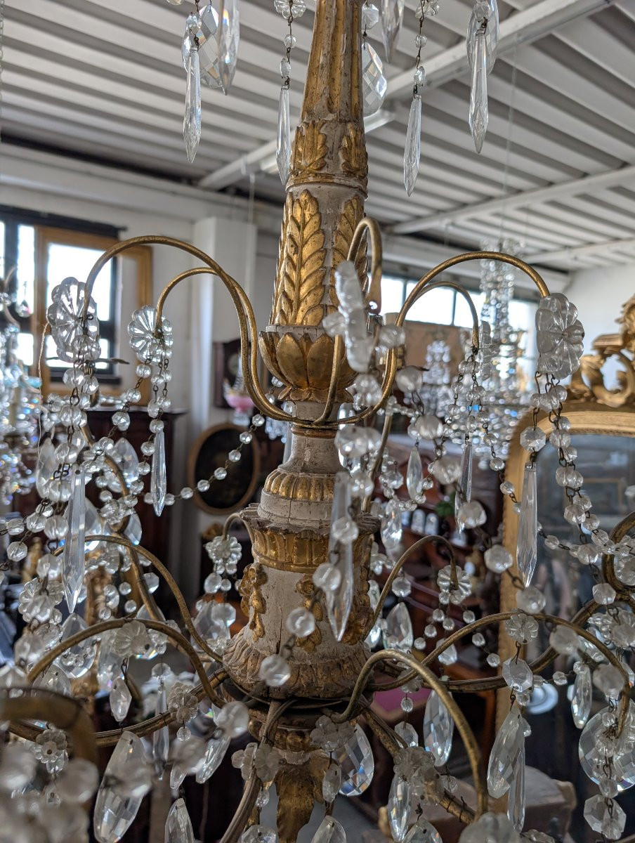 Lustre génois en bois sculpté et doré, XVIIIe siècle avec cristaux, première moitié du XXe -photo-7