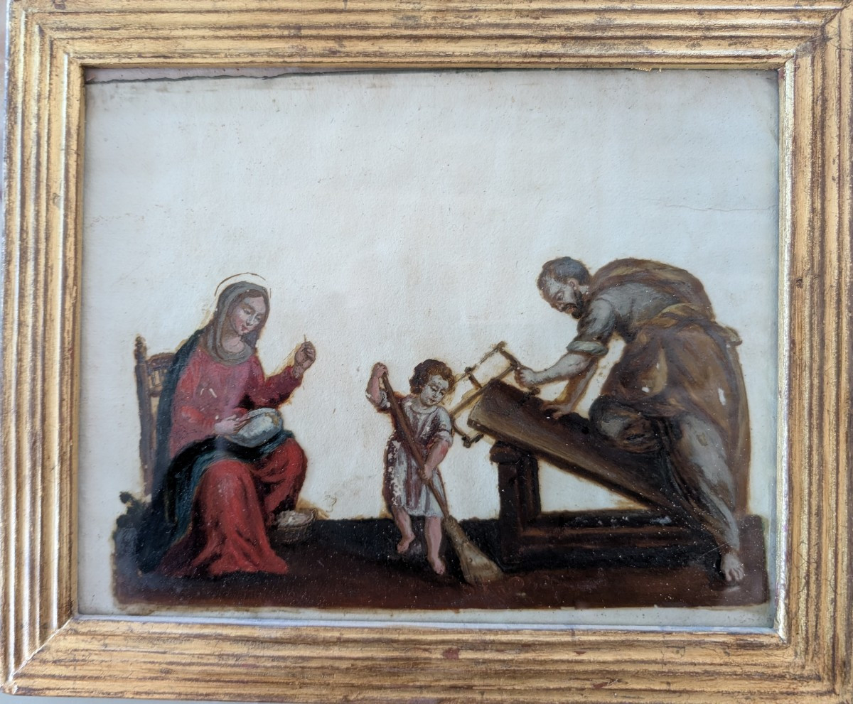 Scène sacrée – huile sous verre, fin XVIIIe siècle-photo-2