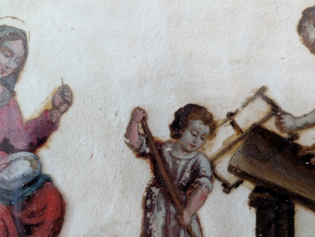 Scène sacrée – huile sous verre, fin XVIIIe siècle-photo-3