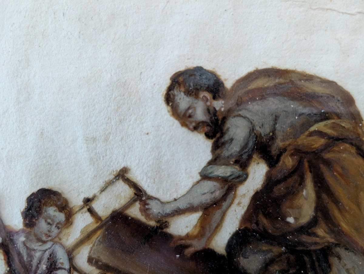 Scène sacrée – huile sous verre, fin XVIIIe siècle-photo-4