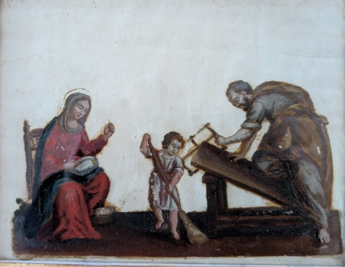 Scène sacrée – huile sous verre, fin XVIIIe siècle