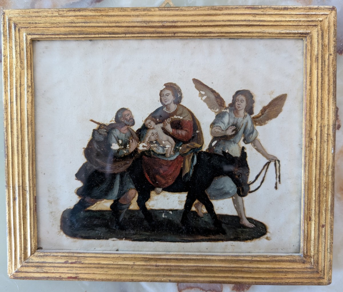 Reverse Glass Oil Painting Depicting The Flight Into Egypt – Late 18th Century-photo-2