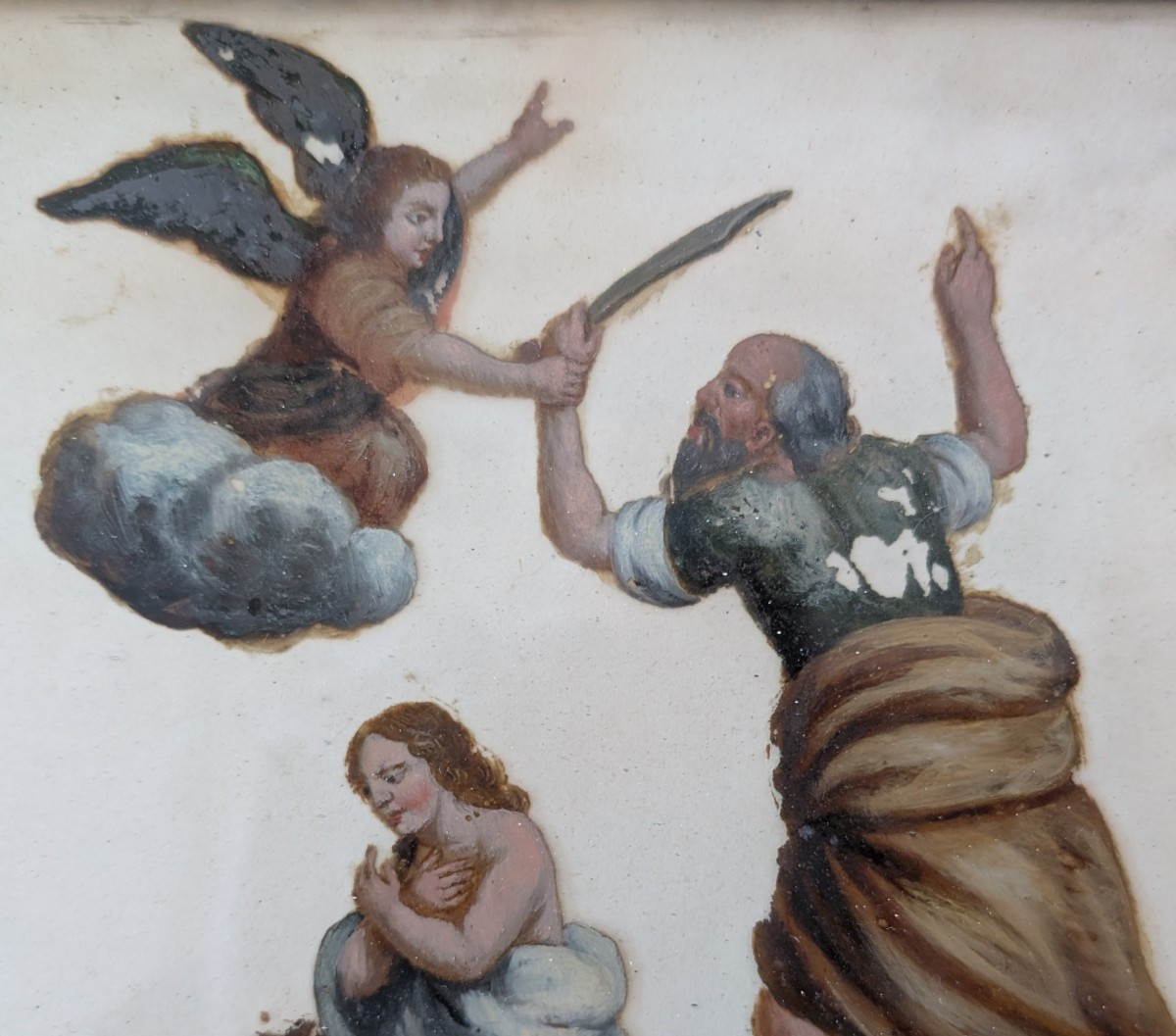 Peinture à l’huile sous verre représentant le Sacrifice d’Isaac – fin XVIIIe siècle-photo-3