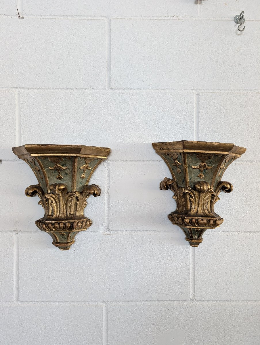 Paire d’Étagères Génoises Louis XVI en Bois Laqué et Doré XVIIIe Siècle-photo-1