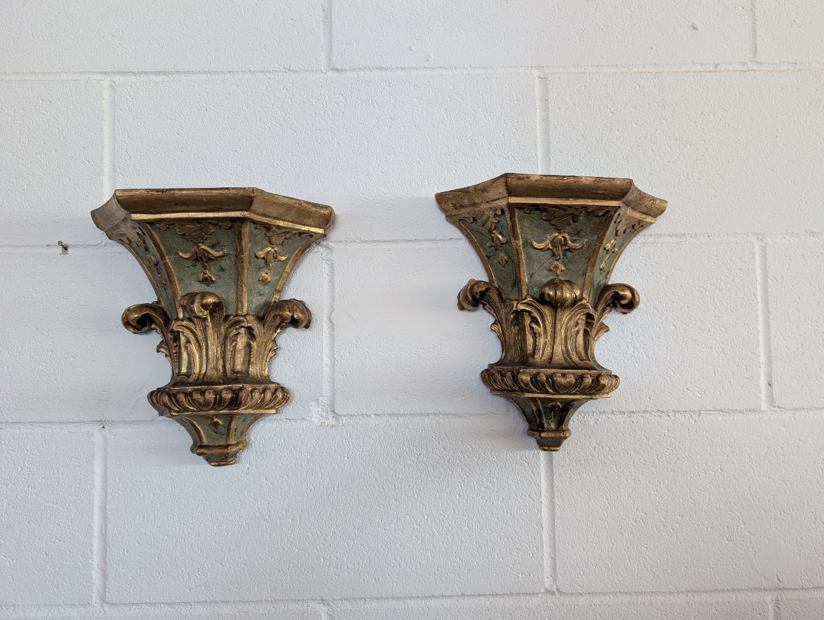Paire d’Étagères Génoises Louis XVI en Bois Laqué et Doré XVIIIe Siècle-photo-7