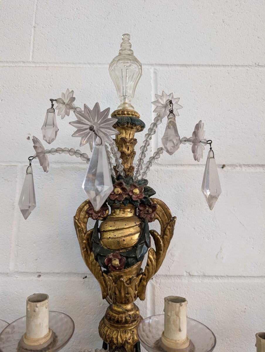 Paire d’appliques génoises en bois doré et laqué, cristal, fin XIXe siècle-photo-1