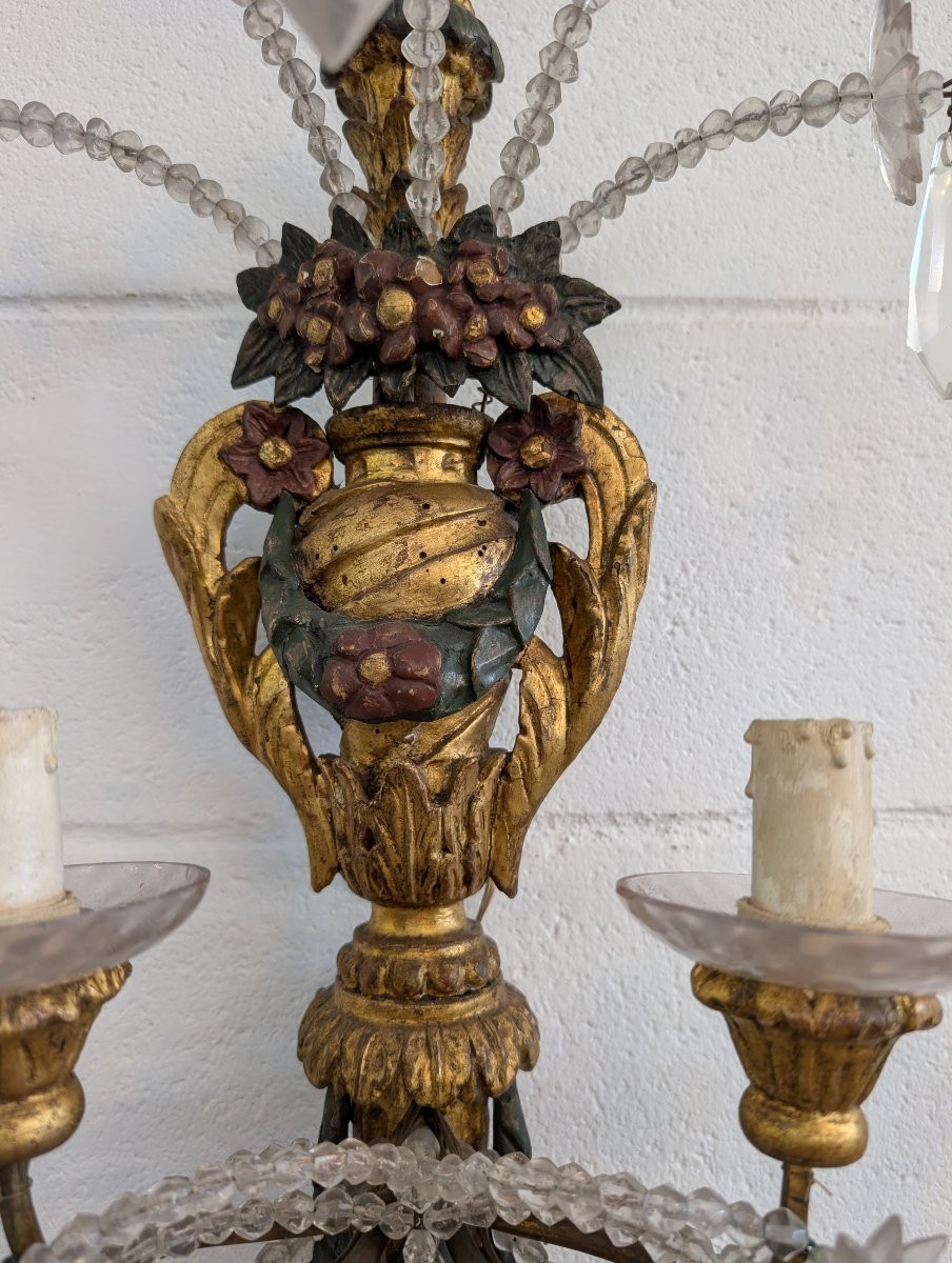 Paire d’appliques génoises en bois doré et laqué, cristal, fin XIXe siècle-photo-3