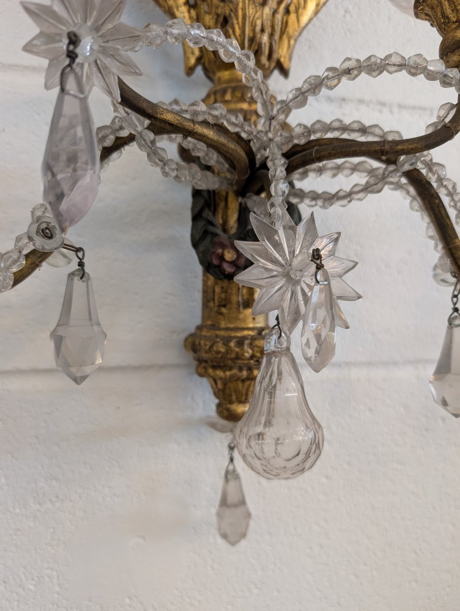 Paire d’appliques génoises en bois doré et laqué, cristal, fin XIXe siècle-photo-4