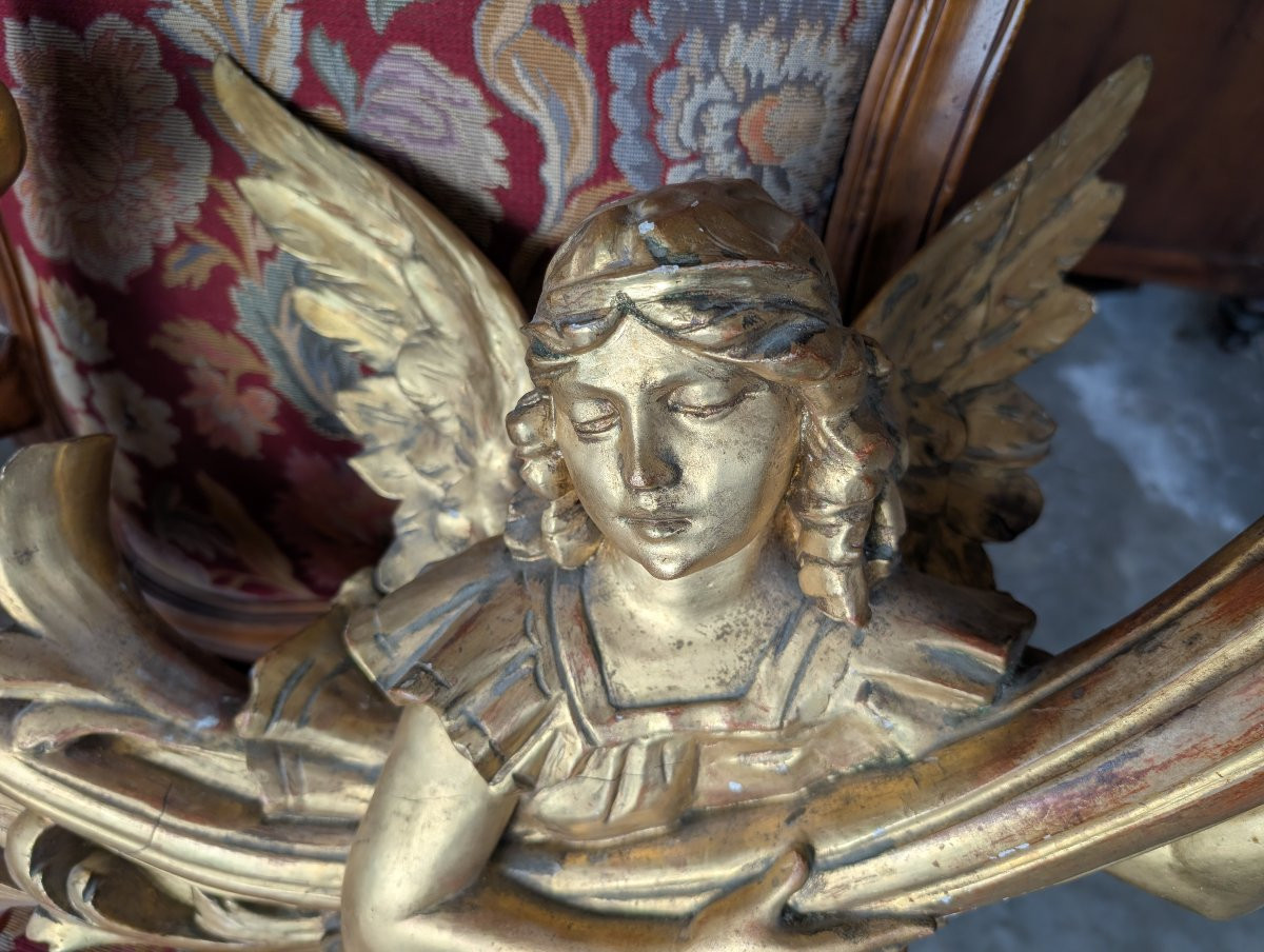 Paire d’anges porte-cierge en bois doré XIXe siècle-photo-5