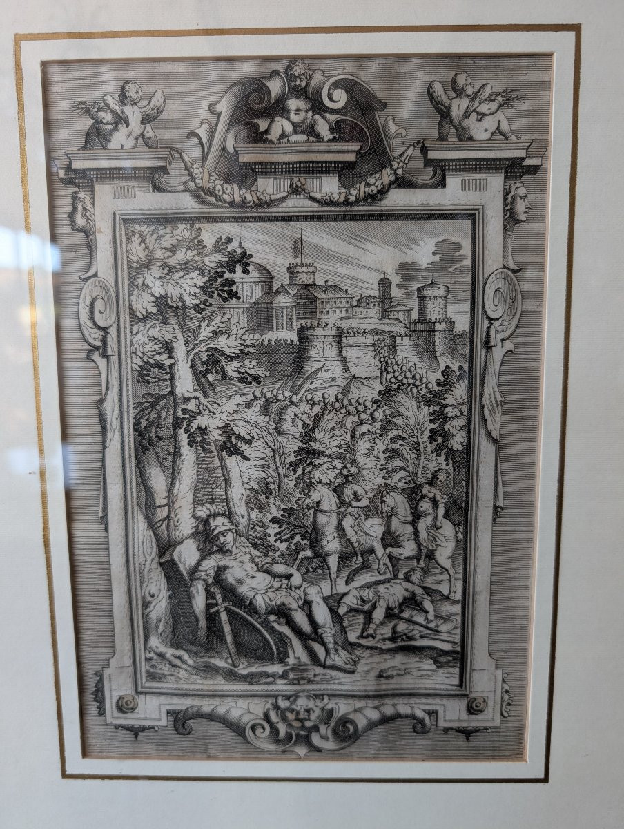 Suite de quatre gravures de la Jérusalem délivrée – dessins de Bernardo Castello, fin XVIe sièc-photo-3