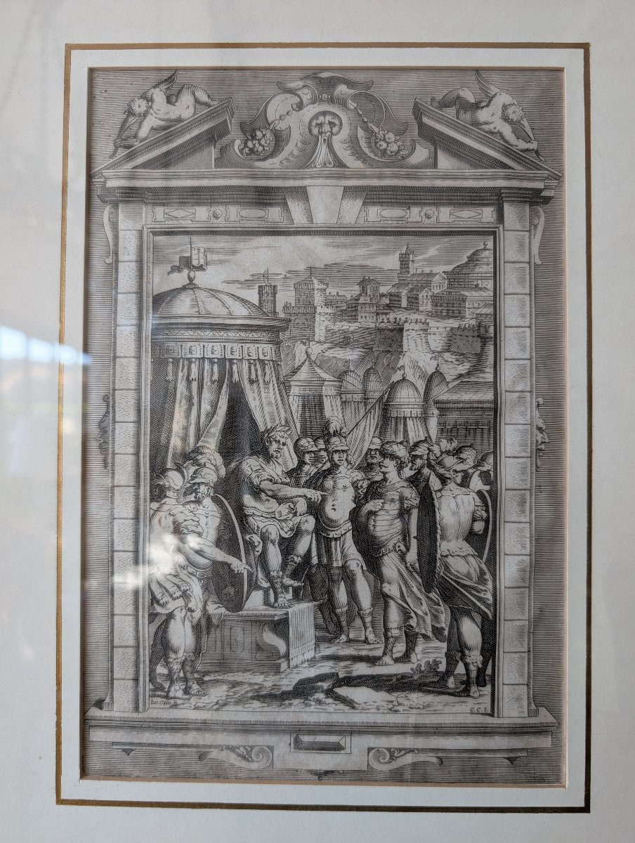 Suite de quatre gravures de la Jérusalem délivrée – dessins de Bernardo Castello, fin XVIe sièc-photo-1