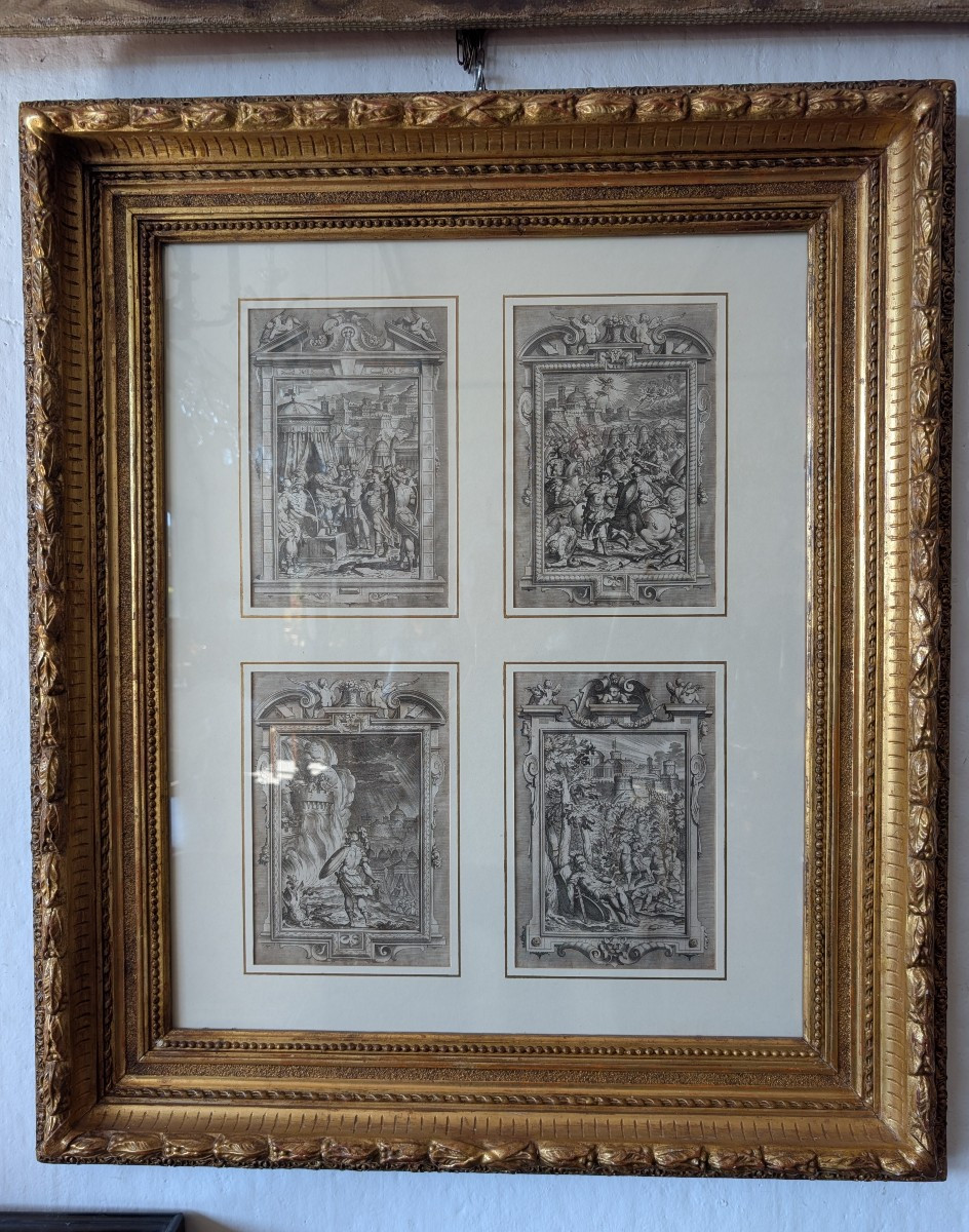 Suite de quatre gravures de la Jérusalem délivrée – dessins de Bernardo Castello, fin XVIe sièc