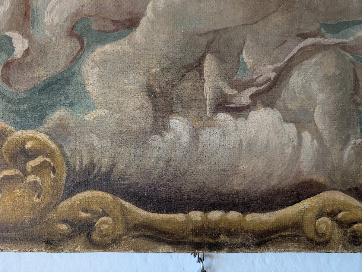 Painted Panel Featuring Cherubs Within A Painted Baroque-style Frame, 20th Century, 125 X 73 Cm-photo-2