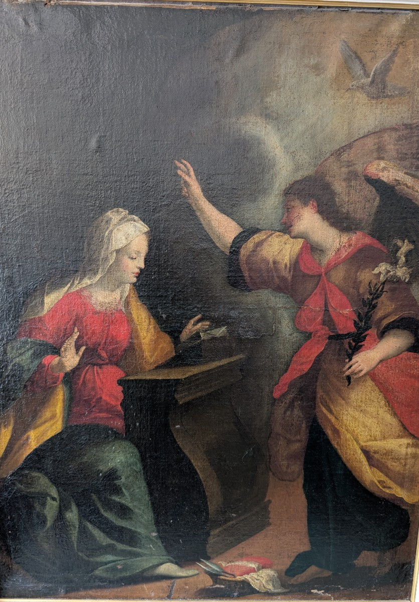 Annonciation, peinture à l’huile sur toile, fin XVIIe siècle, cm 78 x 100-photo-3