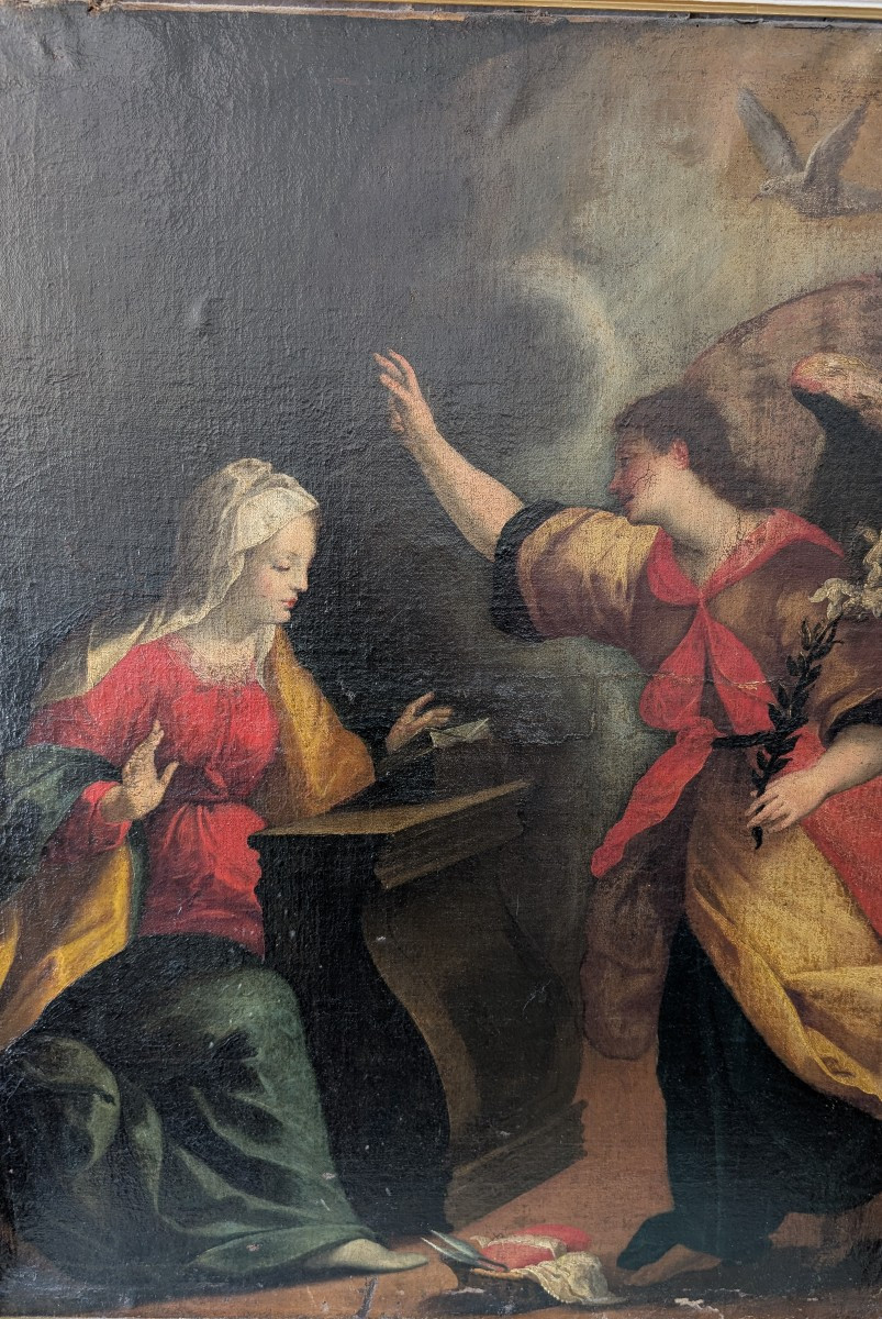Annonciation, peinture à l’huile sur toile, fin XVIIe siècle, cm 78 x 100-photo-4