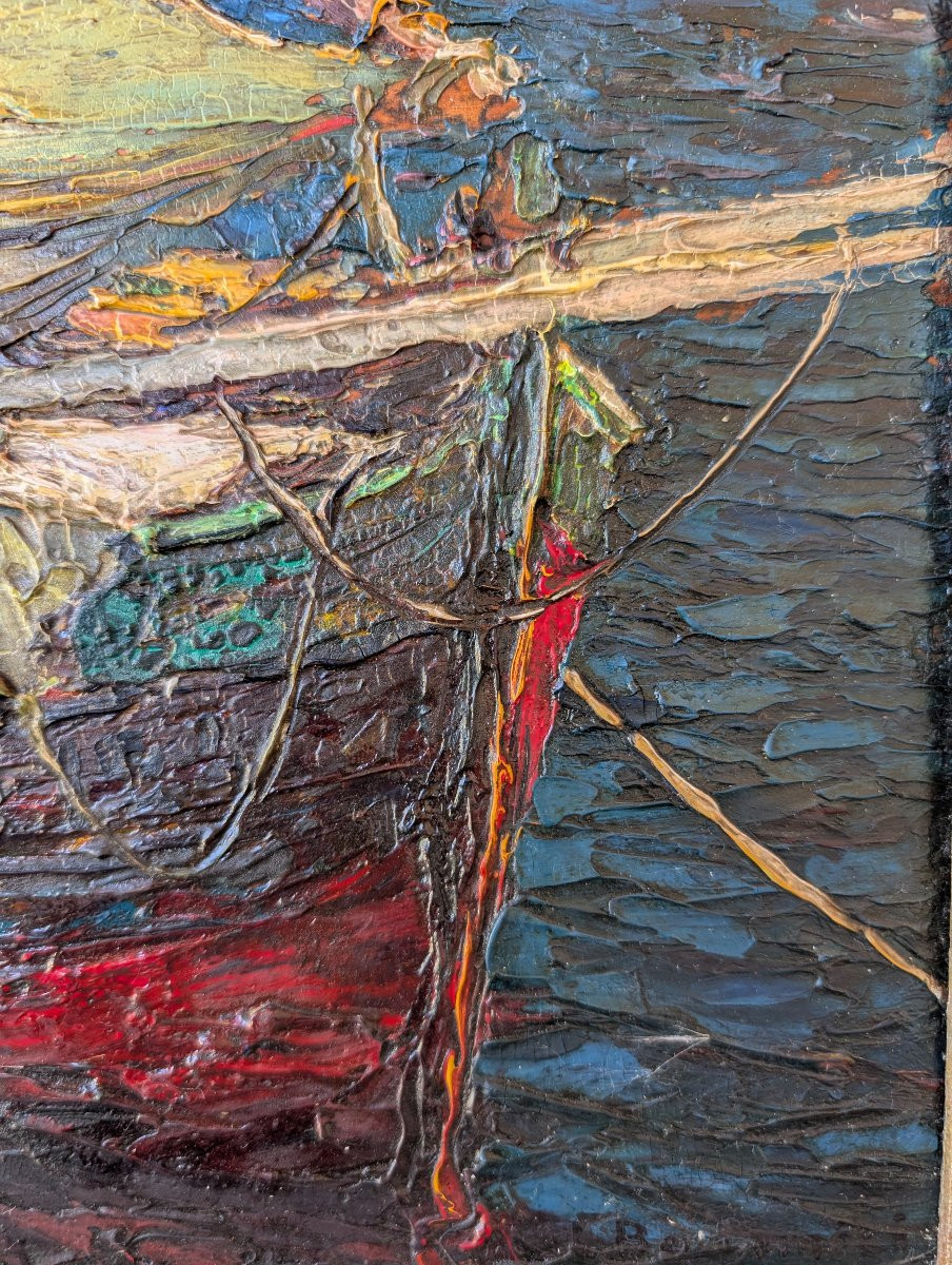 Louis Bonamici, barque de pêche, huile sur panneau, XXe siècle-photo-3