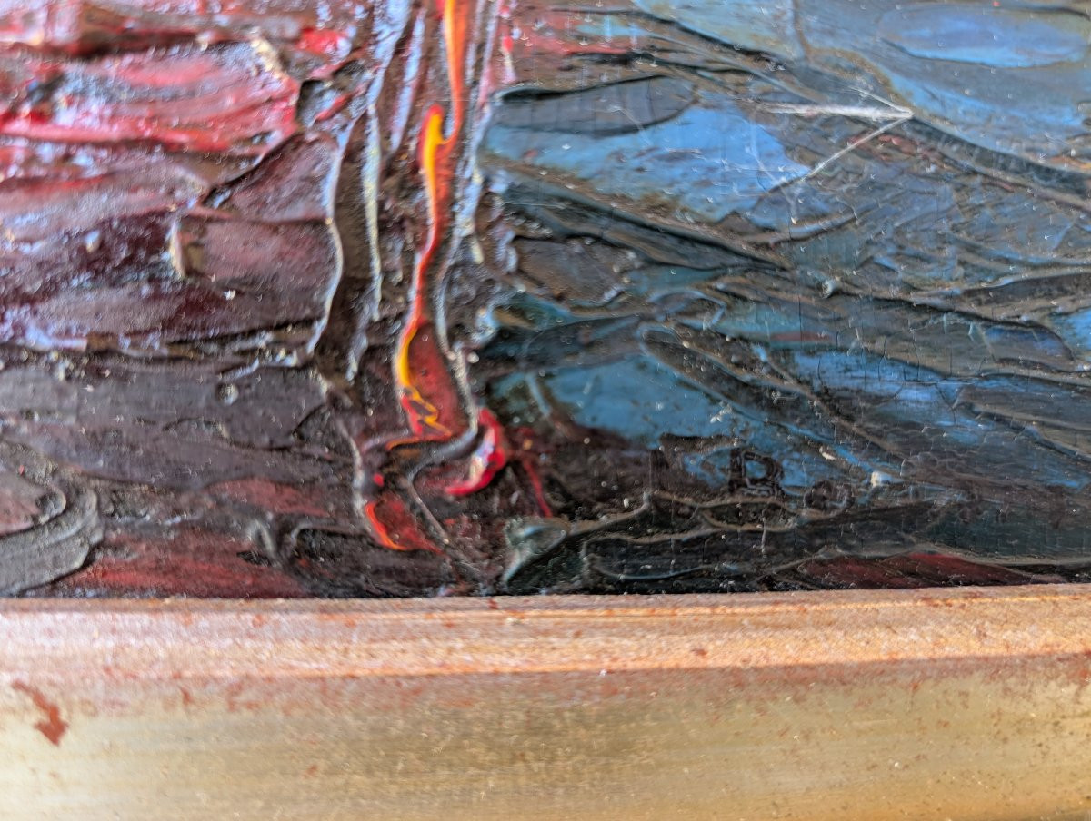 Louis Bonamici, barque de pêche, huile sur panneau, XXe siècle-photo-3
