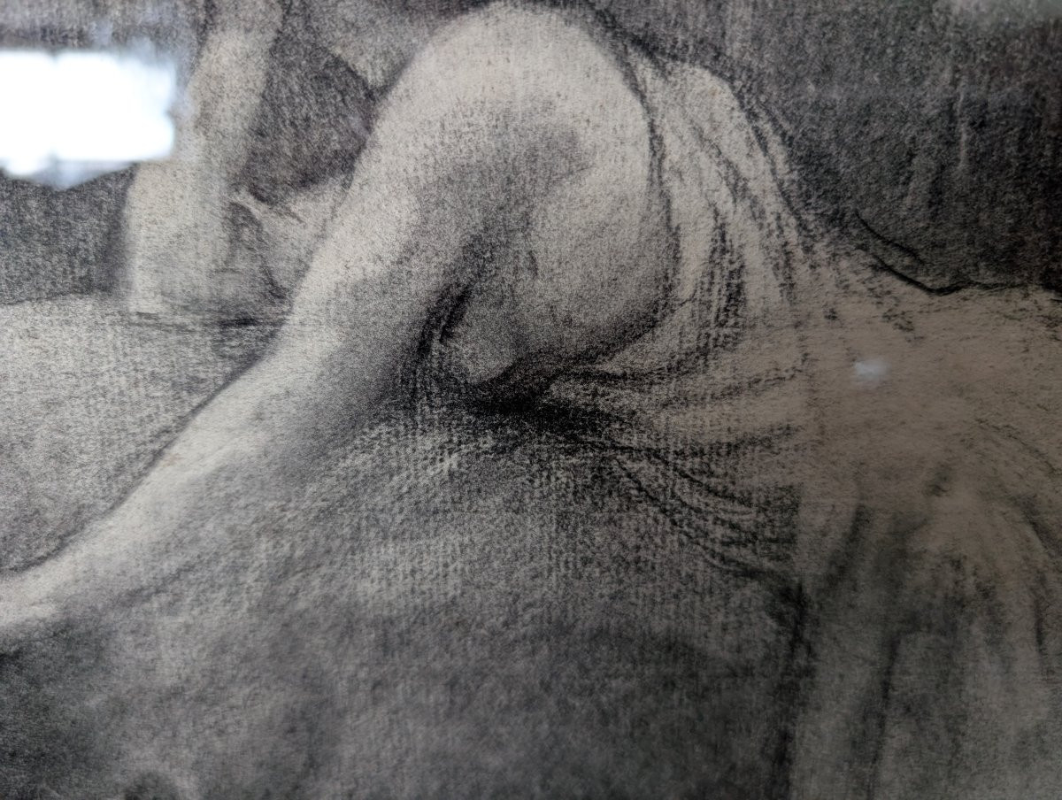 Henri Sollier – Dessin Sur Papier Dans Un Cadre Avec Incrustations En Pierres Dures Début XXe S-photo-2