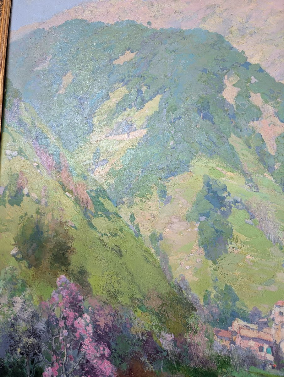 Giuseppe Pesa – Large Mountain Landscape With Stream, Oil On Canvas, Mid-20th Century-photo-1