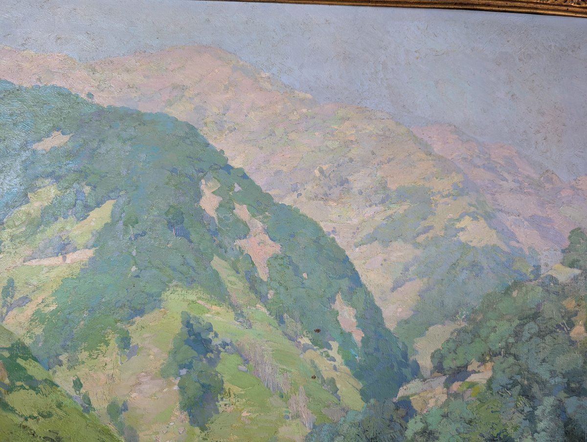 Giuseppe Pesa – Large Mountain Landscape With Stream, Oil On Canvas, Mid-20th Century-photo-2
