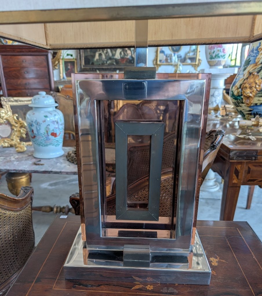Lampe De Console Romeo Rega En Acier, Laiton Et Plexiglas – Années 1970-photo-2