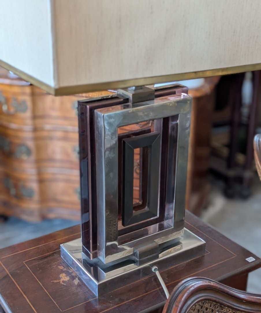 Lampe De Console Romeo Rega En Acier, Laiton Et Plexiglas – Années 1970-photo-4