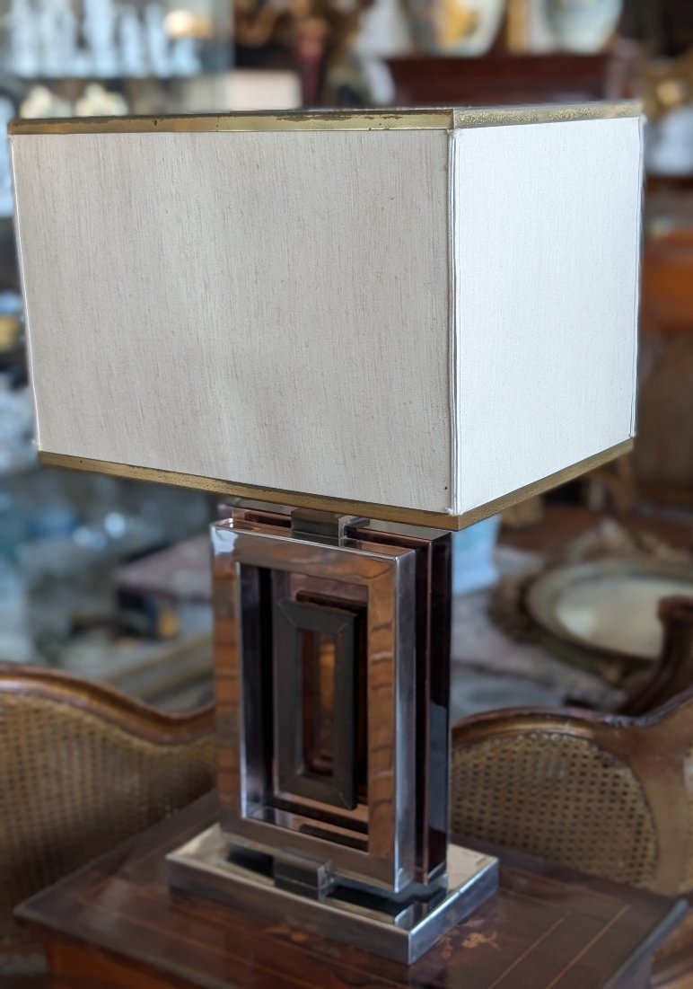 Lampe De Console Romeo Rega En Acier, Laiton Et Plexiglas – Années 1970