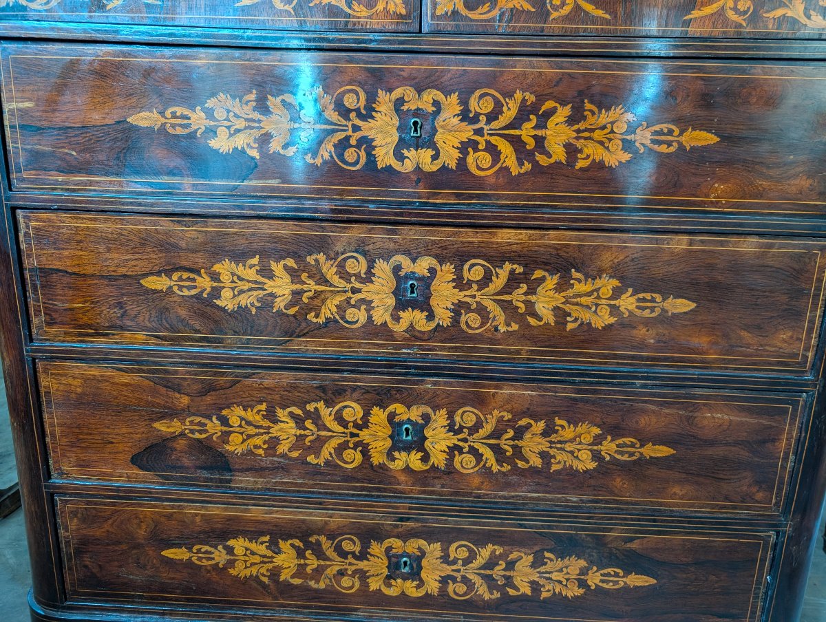 Important Secrétaire Palermitain Charles X En Palissandre Marqueté, Sicile XIXe Siècle-photo-2