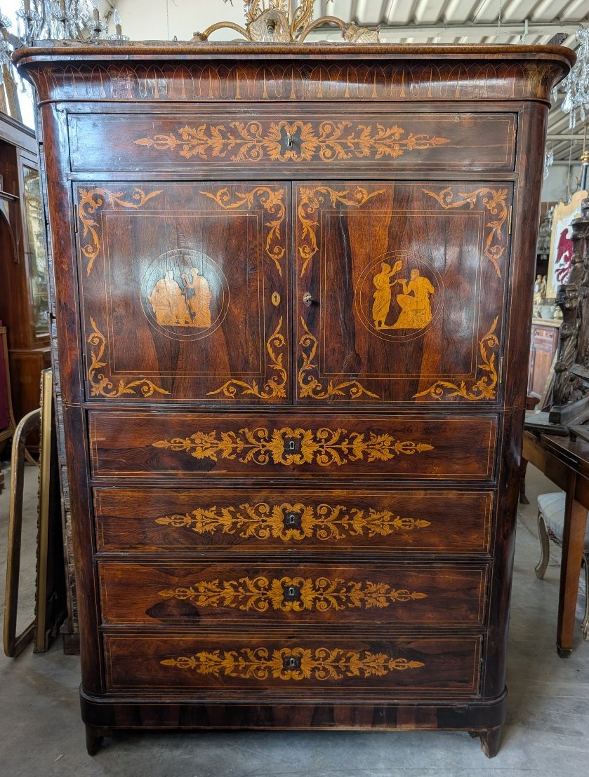 Important Secrétaire Palermitain Charles X En Palissandre Marqueté, Sicile XIXe Siècle