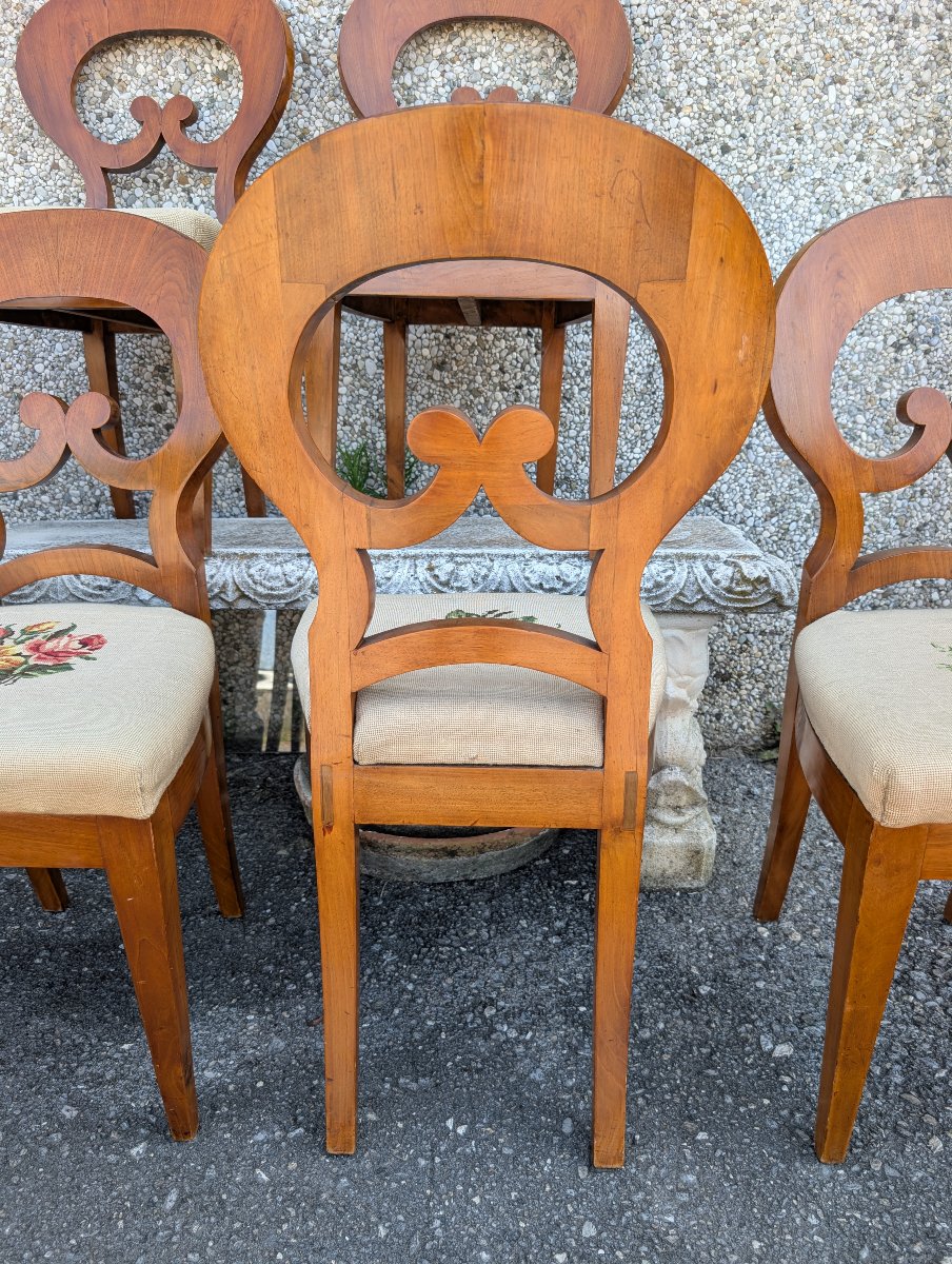 Suite de 6 Chaises Biedermeier en Noyer Blond – Autriche, XIXe Siècle-photo-2