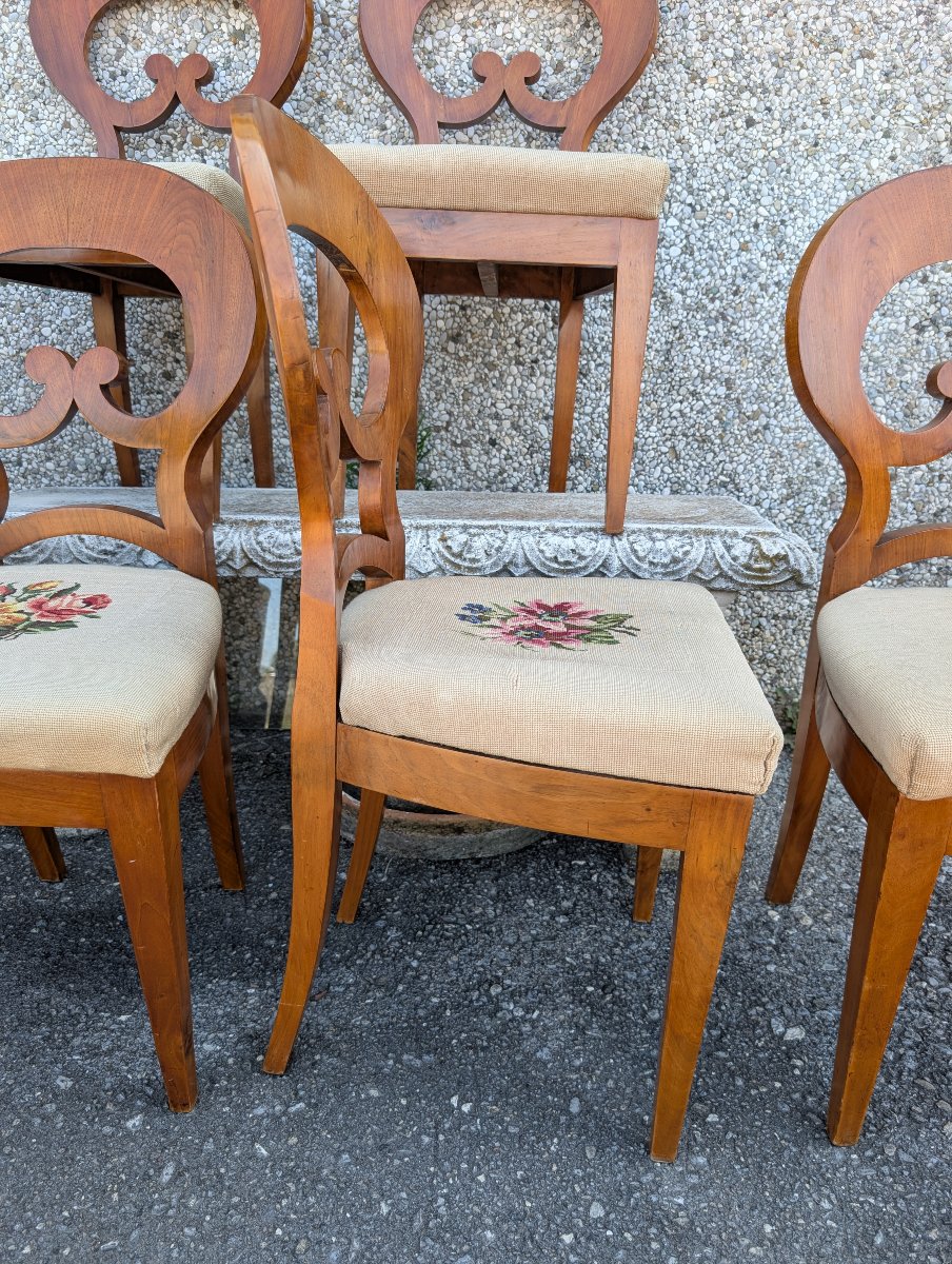 Suite de 6 Chaises Biedermeier en Noyer Blond – Autriche, XIXe Siècle-photo-3