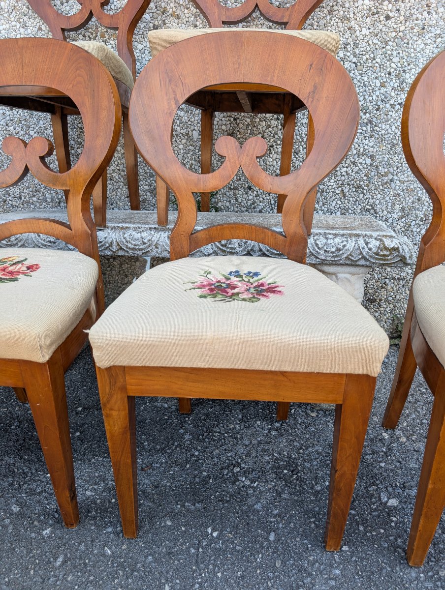Suite de 6 Chaises Biedermeier en Noyer Blond – Autriche, XIXe Siècle-photo-4