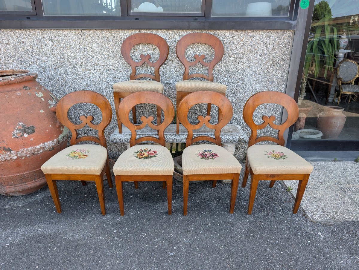 Suite de 6 Chaises Biedermeier en Noyer Blond – Autriche, XIXe Siècle-photo-1