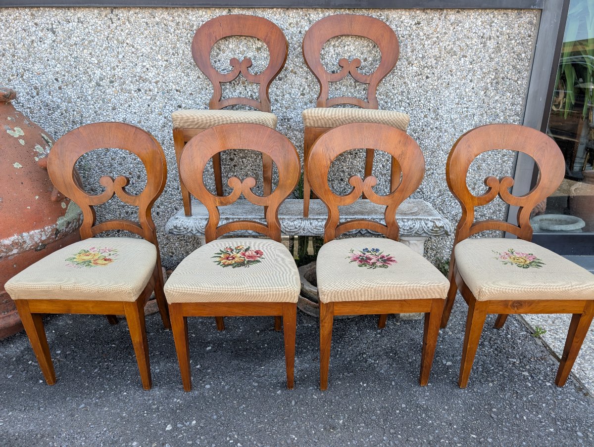 Suite de 6 Chaises Biedermeier en Noyer Blond – Autriche, XIXe Siècle-photo-2