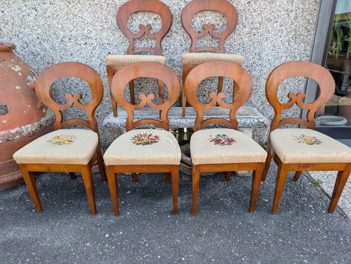Suite de 6 Chaises Biedermeier en Noyer Blond – Autriche, XIXe Siècle-photo-3
