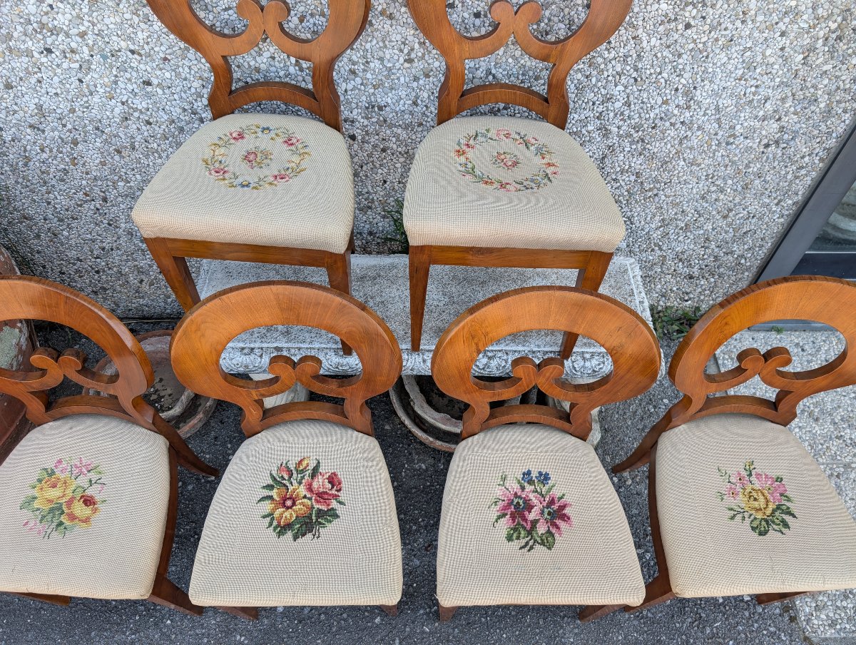 Suite de 6 Chaises Biedermeier en Noyer Blond – Autriche, XIXe Siècle-photo-4