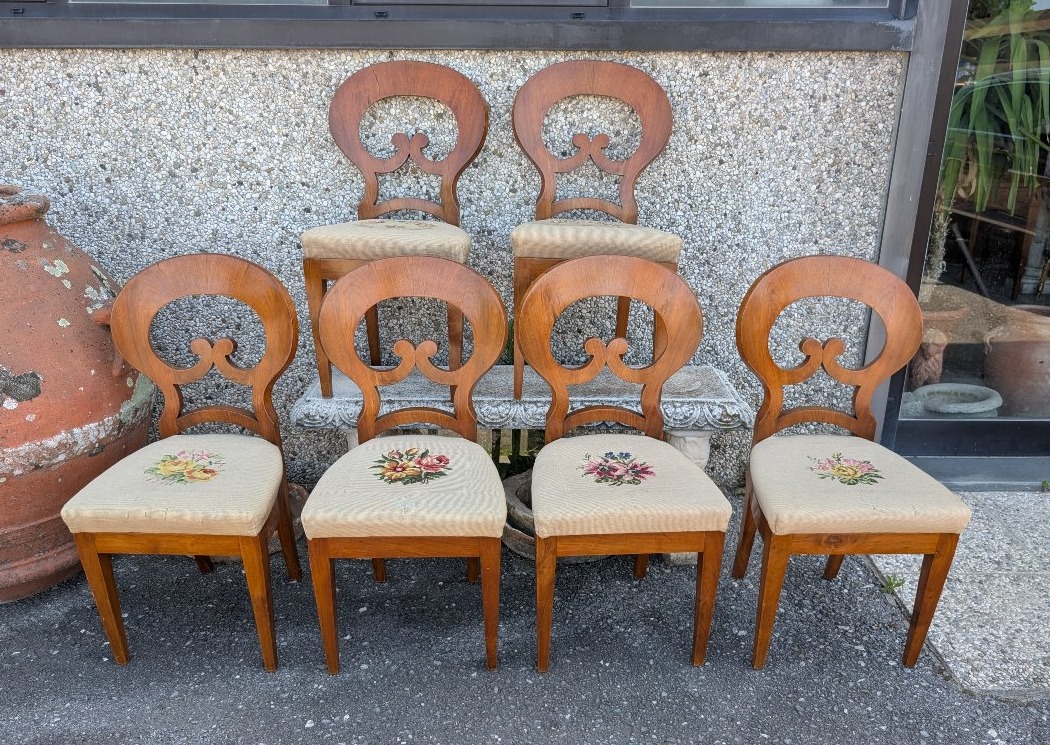 Suite de 6 Chaises Biedermeier en Noyer Blond – Autriche, XIXe Siècle