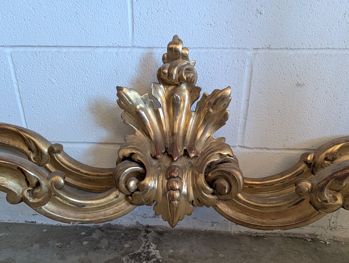 Large Gilded Tuscan Console Table With Green Alpi Marble Top – 19th Century-photo-4