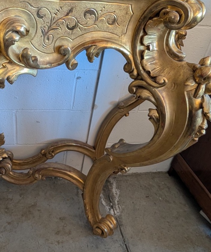 Large Gilded Tuscan Console Table With Green Alpi Marble Top – 19th Century-photo-6