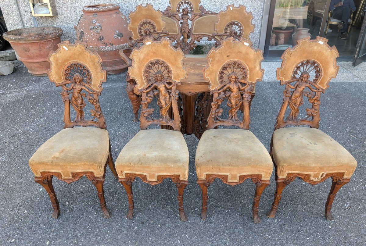 Art Nouveau Walnut Parlour Suite With Carved Female Figures, Late 19th Century-photo-1